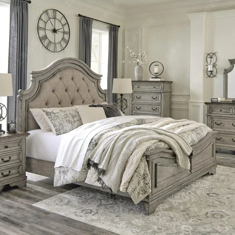 Solid wood soft bag master bedroom solid wood bed