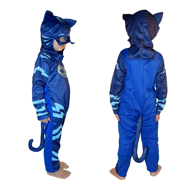 Hot Blue Pajama Boys Girls Cat Dog Boy Anime Hero Costume with Mask Cosplay Clothe Suit Child Halloween Birthday Party Kids Gift