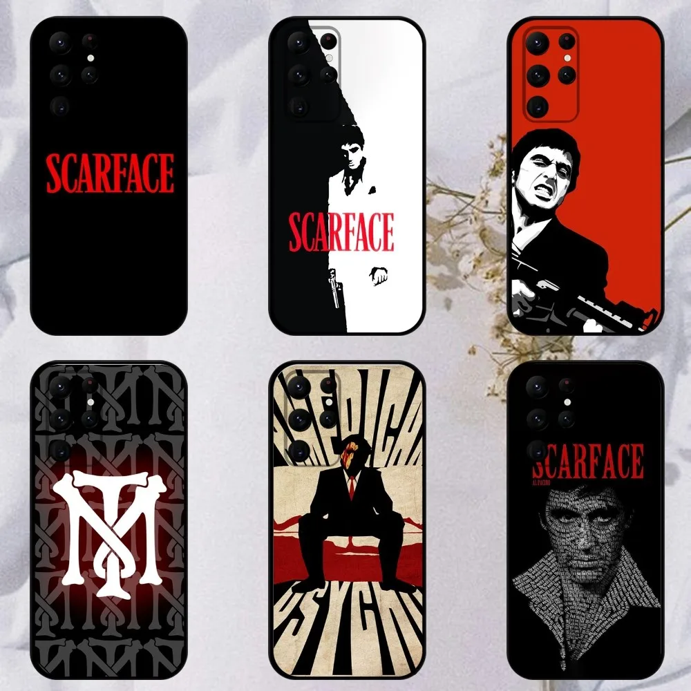 Film S-Scarface Phone Case For Samsung S23,23,22,30,21,10,9,Note20 Ultra,Lite,Ultra,5G,Plus,FE,Black Soft Case