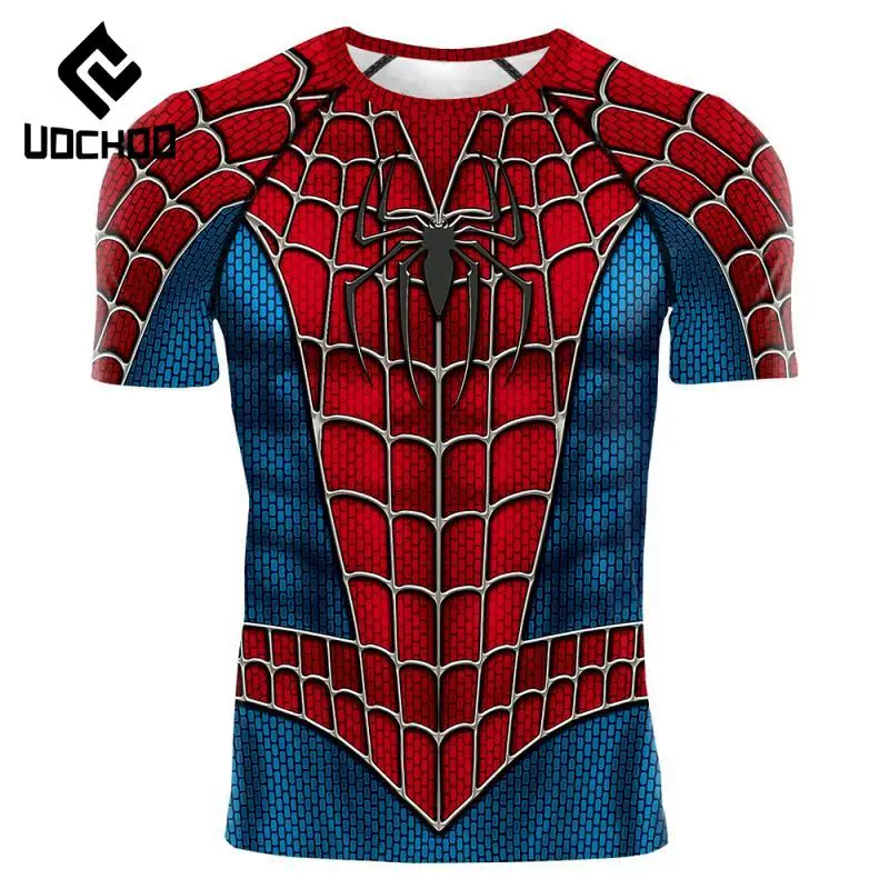 Spider Cosplay Costume for Men Superheroes T-Shirts Red Blue Long Sleeve Compression Shirt Workout Tops Male Fashion Clothes