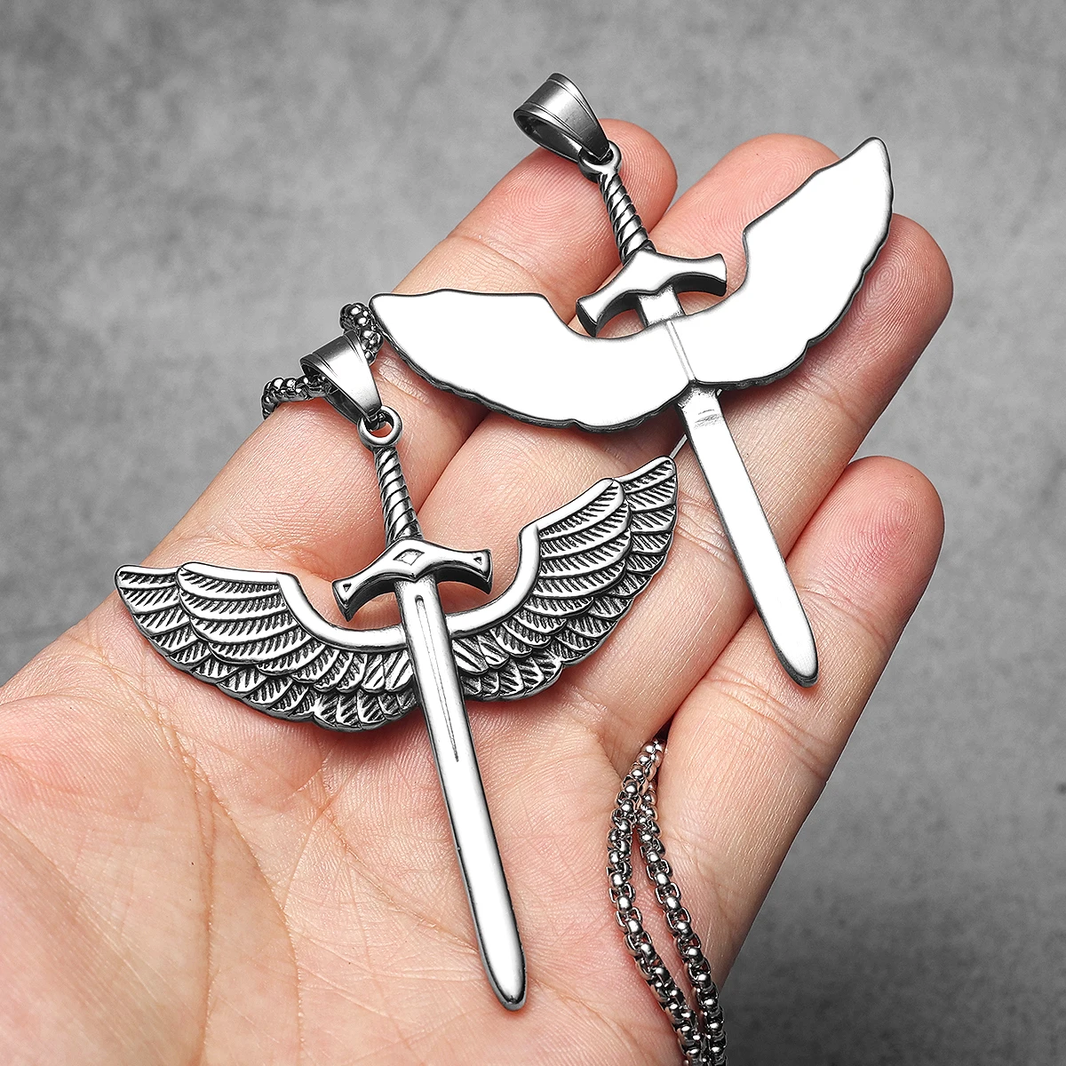 Sword of Judgment Angel Wing Stainless Steel Jewelry Men Simple Necklace With Pendant For Male Women Punk HipHop Gifts Wholesale