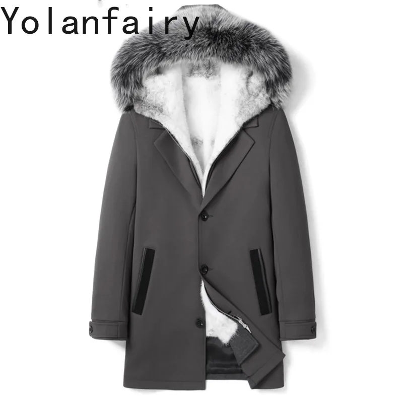 

YOLANFAIRY High-end Real Fur Parka Men's Warm Winter Hood Fox Fur Collar Luxury Whole Mink Liner Man Fur Coat Mid-long Parkas