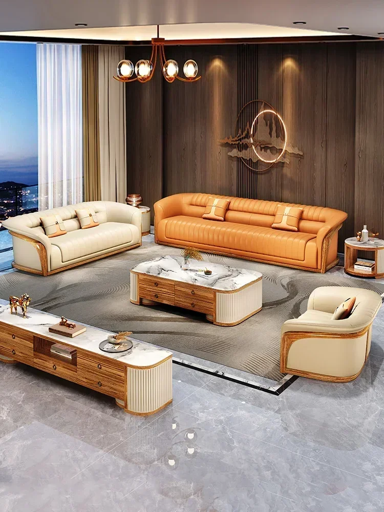 

Итальянский диван TAO класса люкс из кожи высшего качества с элементами из дерева Ugyen в стиле постмодерн