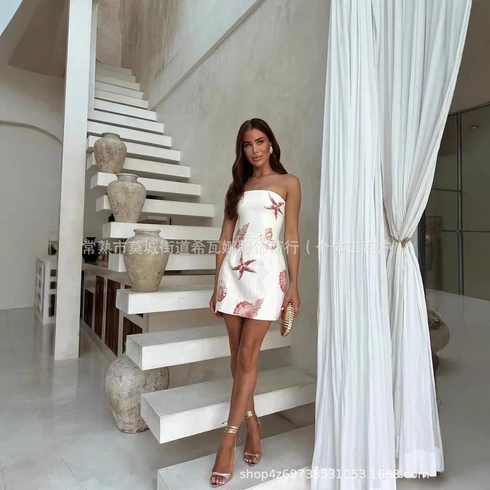 Sexy Strapless Floral Print Mini Dress Women Fashion Sleeveless Summer Dress