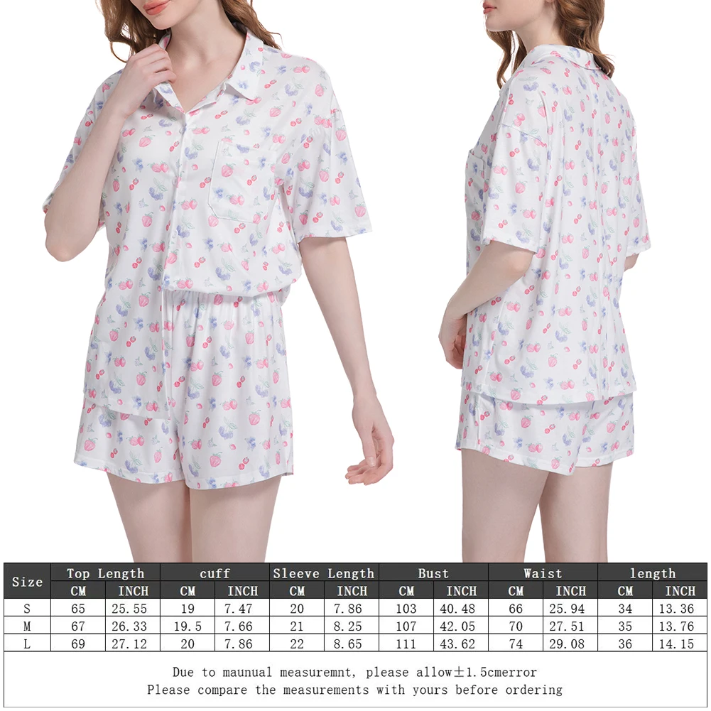 

Женский пижамный комплект с фруктовым принтом, дышащие шорты с длинными рукавами, милый пижамный комплект со штанами для гостиной, спальни, отеля, путешествий