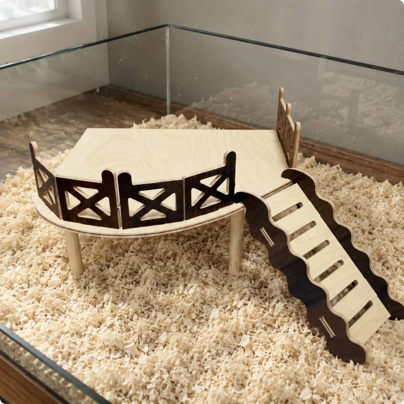 

Wooden Hamster House Natural Wood Hamster Platform House Small Pet Habitat Chewable Stable Structure for Enclosure, Enclosure