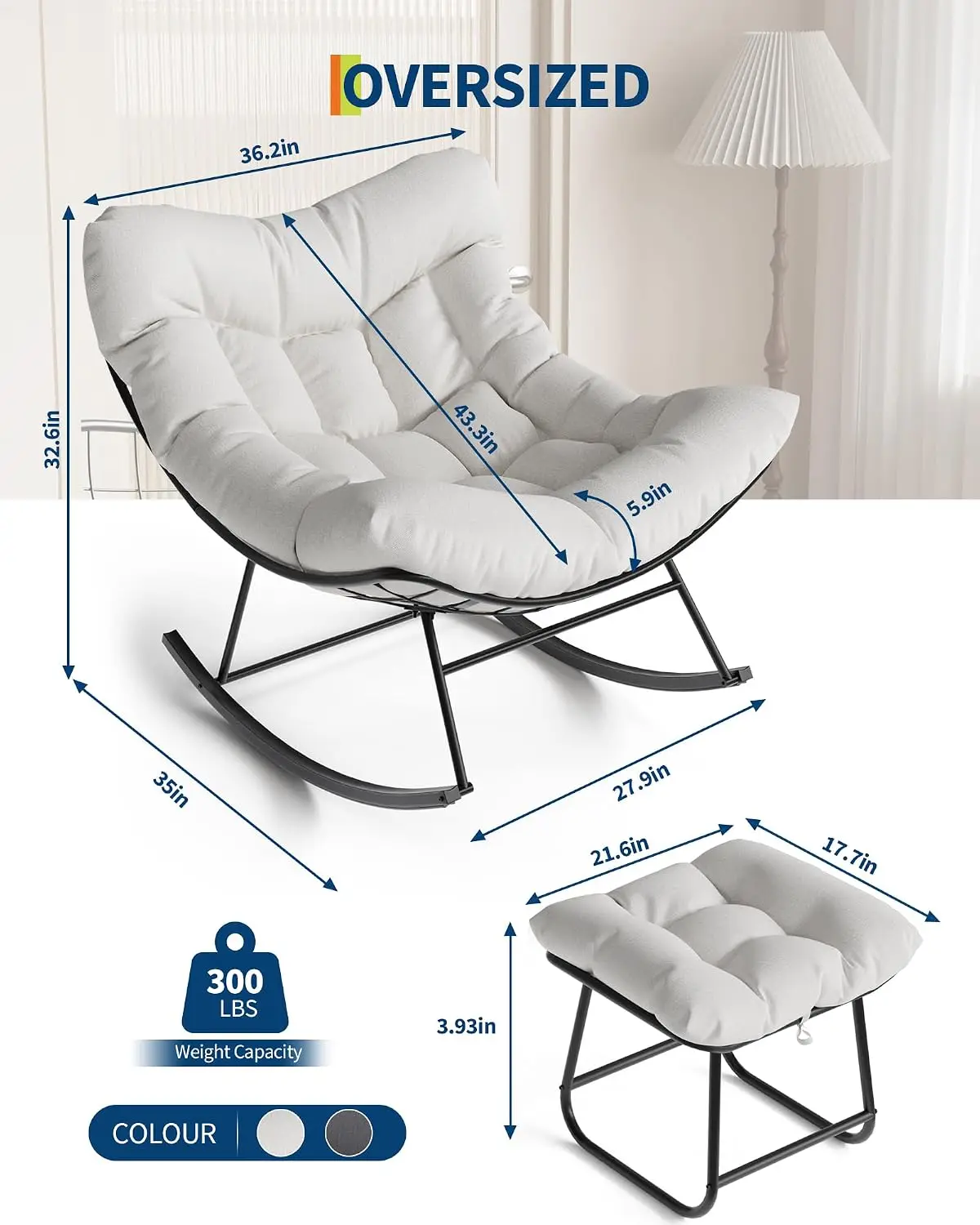 Tacleekii Papasan Rocking Patio Chair with Ottoman 5