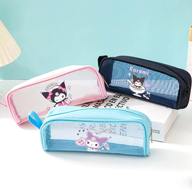 12pcs/lot Creative Kuromi Mesh Pencil case Kawaii Storage Pen Bag Stationery Pouch Office School Supplies Promotion Gift