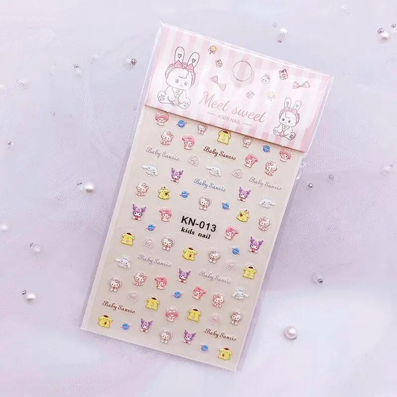 Anime Cartoon Sanrio Nail Stickers Children Waterproof Hello Kitty Kuromi My Melody Cinnamoroll Nail Decorate Stickers Girl Gift