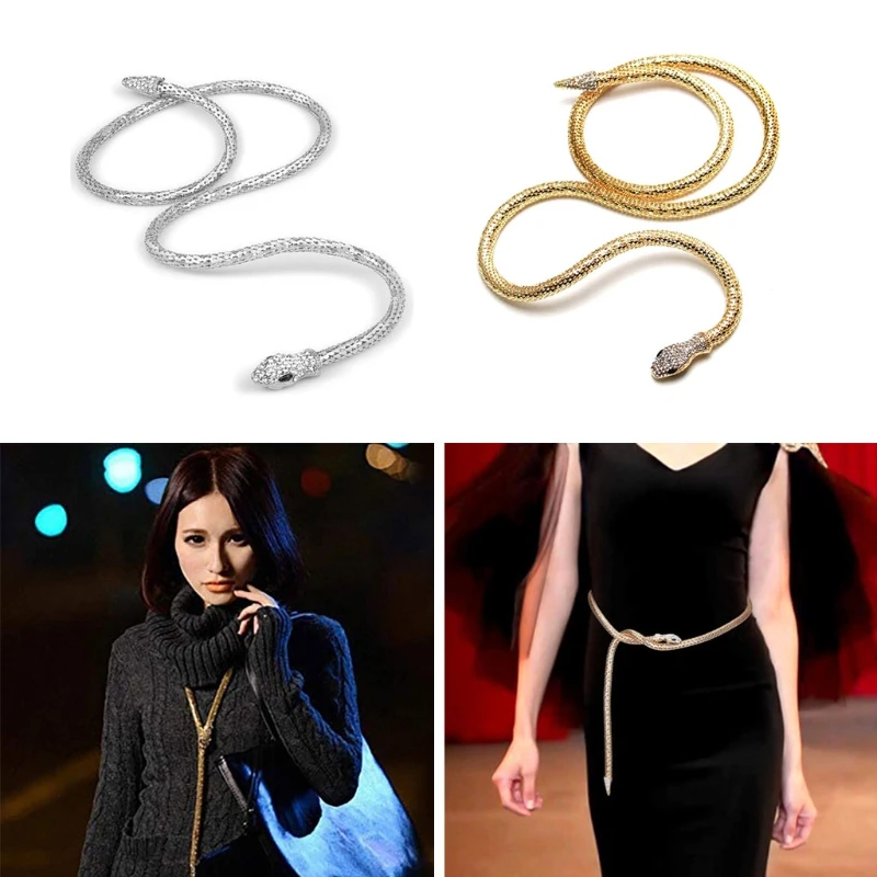 Snake Choker Necklace Retro Adjustable Snake Shape Collar Necklace Curved Design for Rhinestone Halloween Jewelry for Women