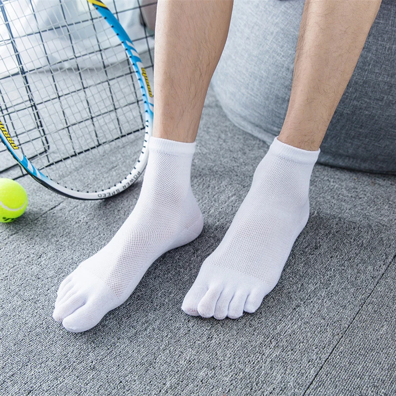 5 Paar einfarbige Fünf-Finger-Socken für Herren, einfache Mesh-Baumwollsocken, geruchsabweisend und atmungsaktiv, hochwertige Split-Toe-Socken – Detail 7