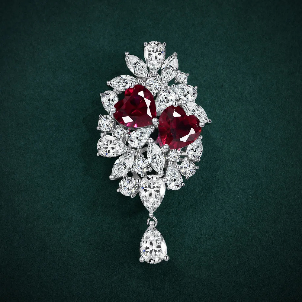 

New S925 Silver 2ct Heart-shaped Cultivation Red Treasure 8 * 8 Light Luxury Niche Design Pendant for Women's Wedding Jewelry