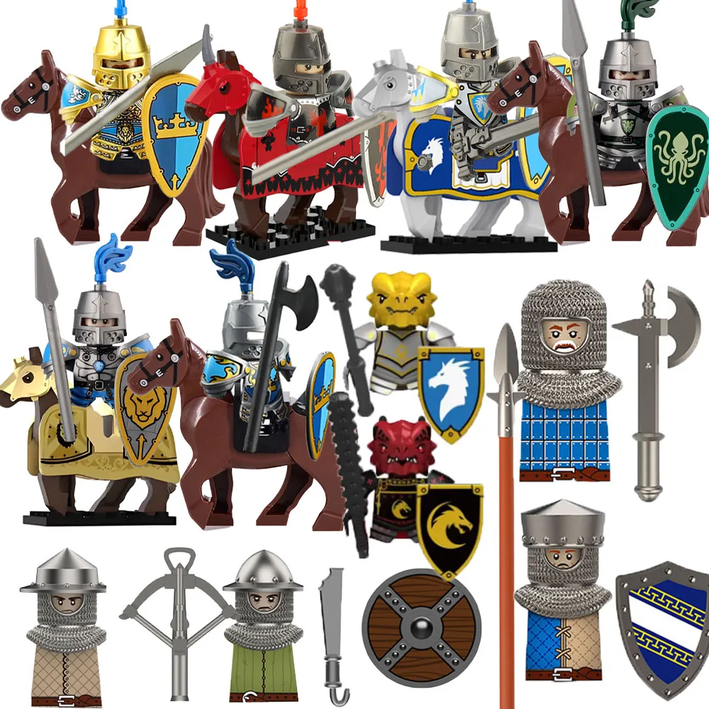 

MOC Building Blocks Medieval Character Accessories Warhorses Militiamen Dragons Castles Knights Brick Gifts Toy Helmets Shields