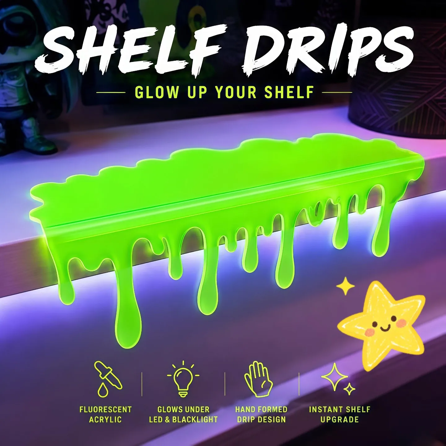 Fluid Drip Glow Shelf Display Stand for Anime Action Figures Collectible Toys Desk Organization Rack