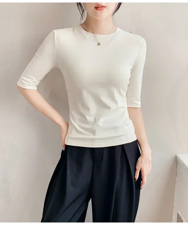 2026 Basic Einfarbiges Kurzarm-T-Shirt mit Rundhalsausschnitt, Eng Anliegend, Sommerliches Casual-Oberteil für Damen, Y2K Vintage Top, Harajuku Streetwear – Detail 13