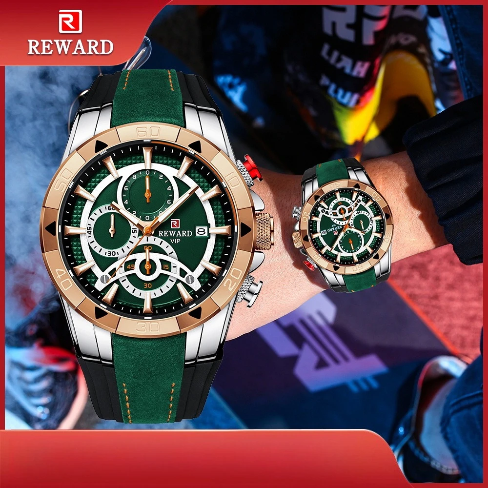 

REWARD 83013M Relogios Masculino Luxury Leather Quartz Men's Watch Waterproof Luminous Chronograph Date Watches for Men ساعات