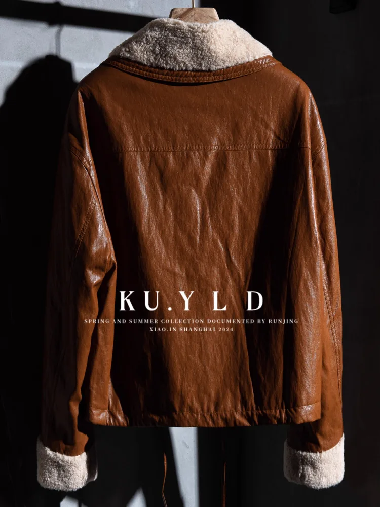 Damska kurtka zimowa w stylu vintage z futra królika, kołnierz z PU, frędzle, oversize, gruba, ciepła, modna, prosta odzież wierzchnia.