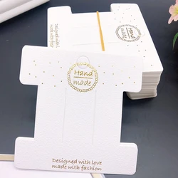 20/50Pcs 8x8cm Hair Clip Display Cards Gold Handmade Fonts Cards Hairpin Tags Hair Jewelry Packaging Cardboard