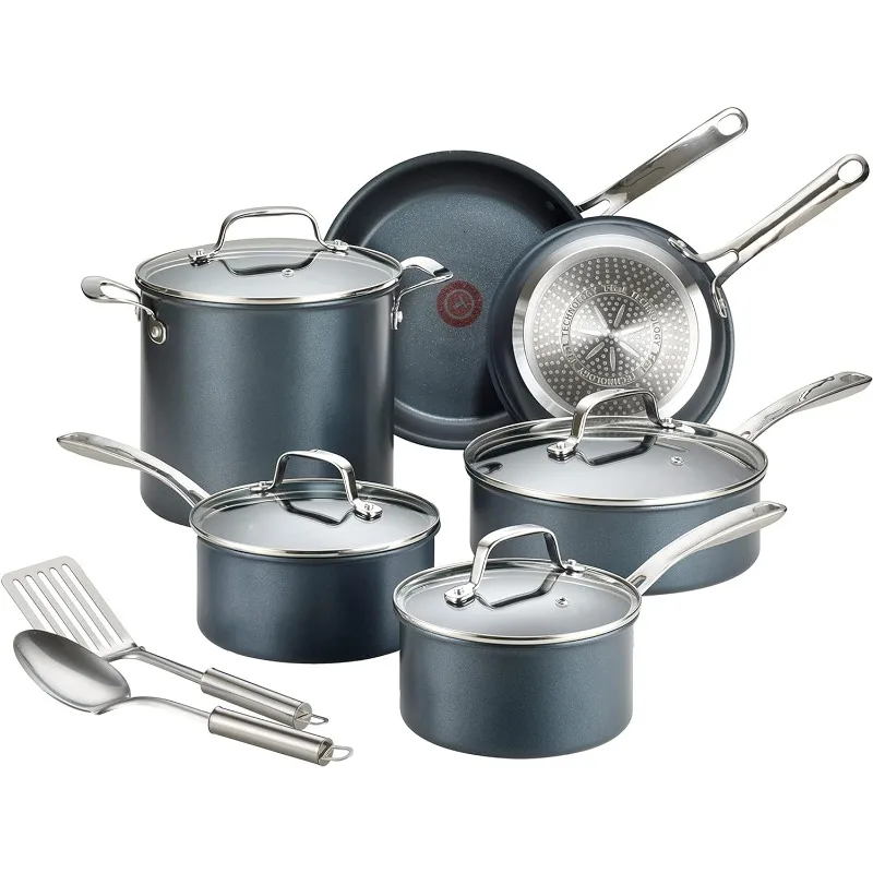 Platinum Nonstick Cookware Set 12 Piece Induction Oven Broiler Safe 500F Pots and Pans, Dishwasher Safe Slate