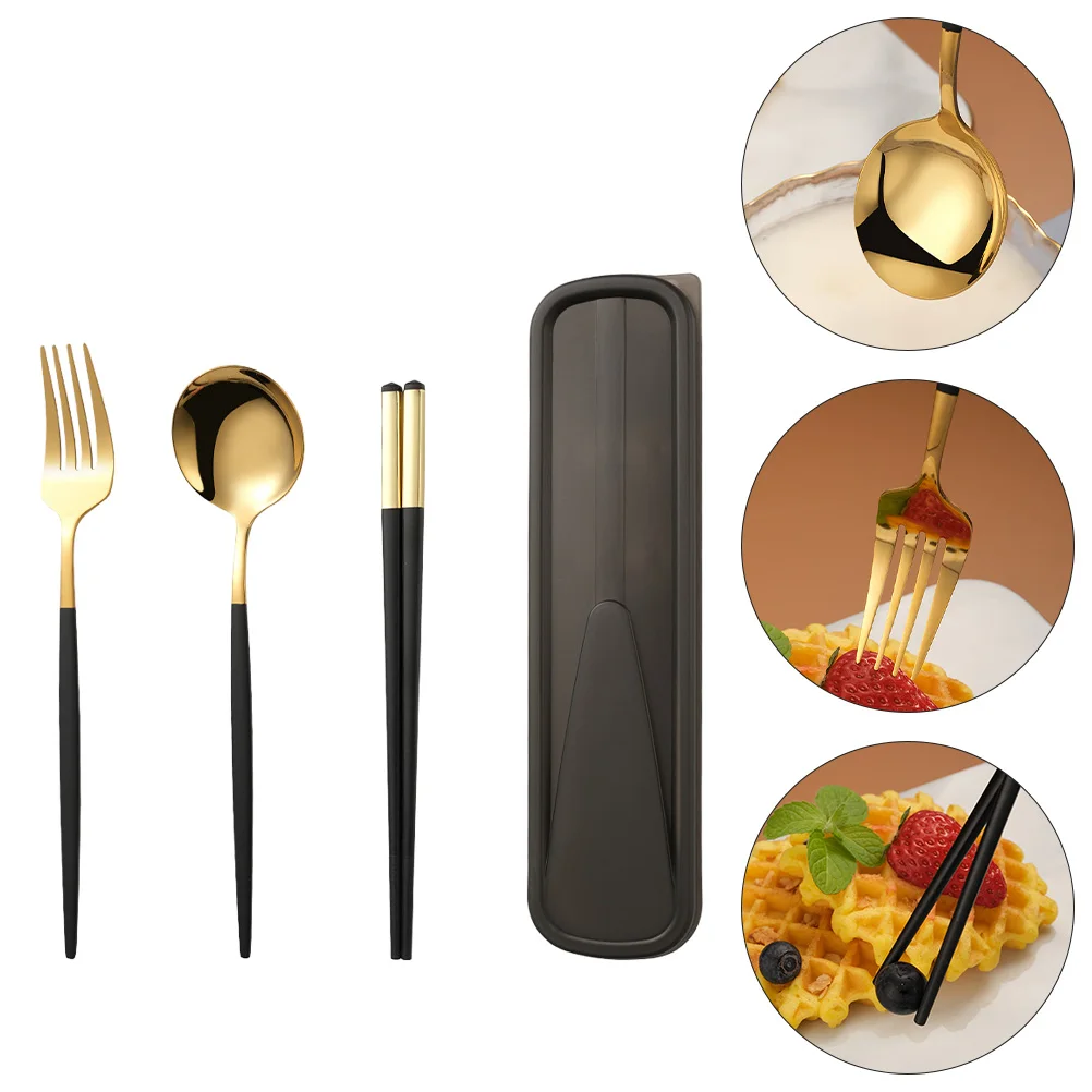 

Stainless Steel Tableware Set Lightweight 1 Fork Spoon Chopsticks Camping Dustproof Outdoor Picnic Cutlery Set Serving