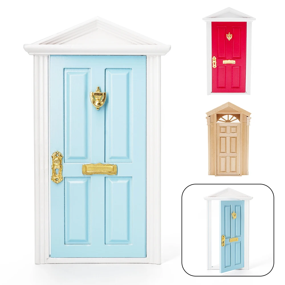 Odoria 1:12 Miniature Wooden Fairy Door with Doorlock Key DIY Furniture Home Hardware Set Dollhouse Accessories Doll House Decor