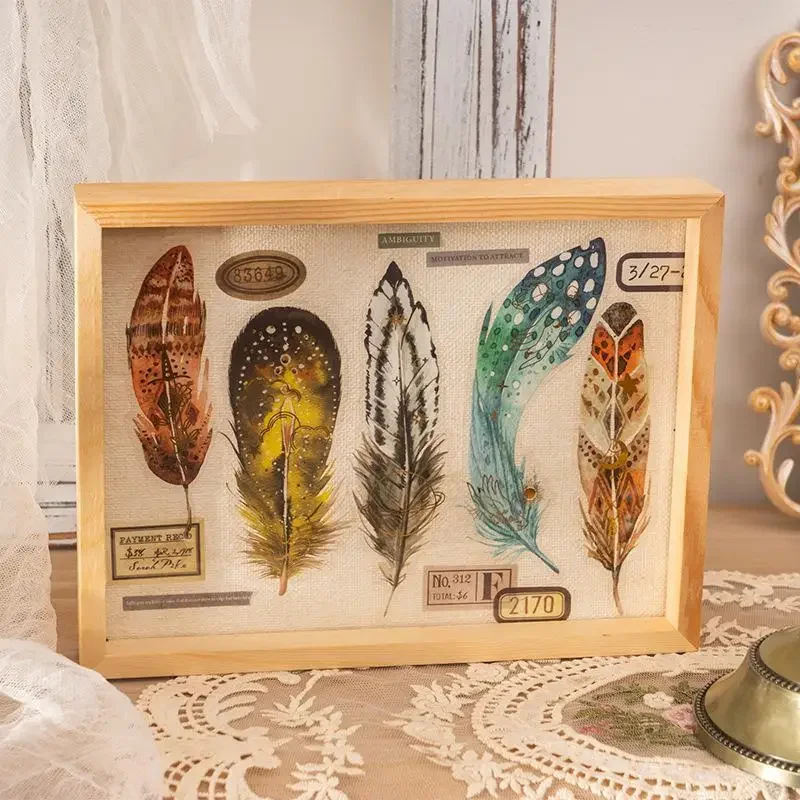 Journamm 10pcs/pack Feathers Series Aesth Stickers DIY Scrapbooking Waterproof PET Collage Junk Journal Decor Sticker Stationery