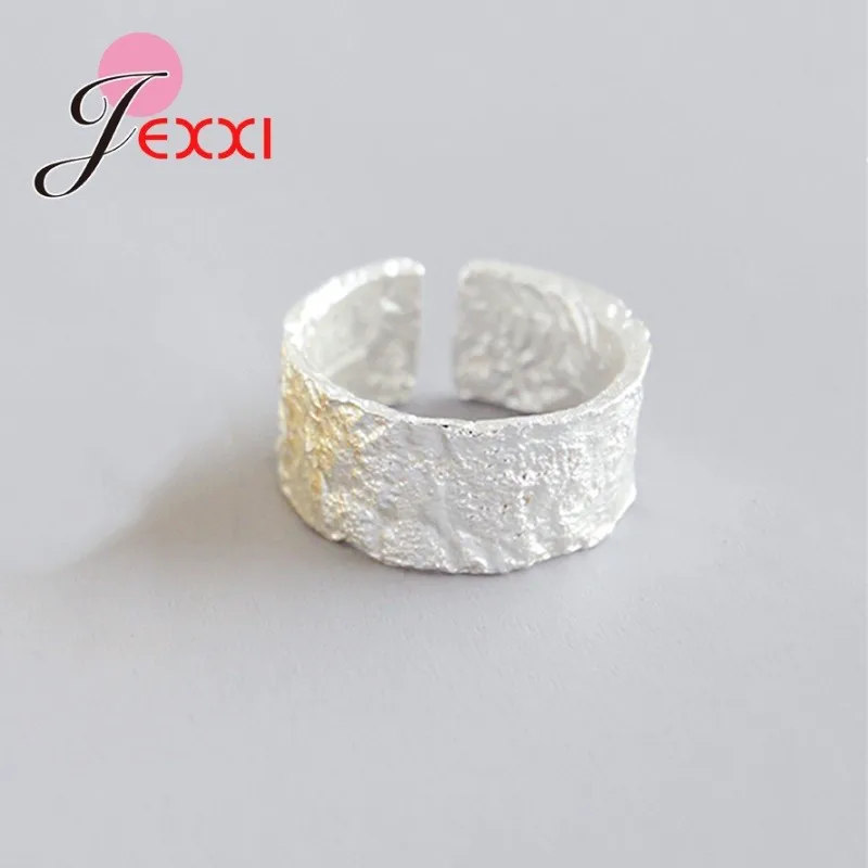 Top Qaulity 925 Sterling Silver Unique Organic Wide Band Textured Silver Ring Adjusted Rings for Women Girls Wedding