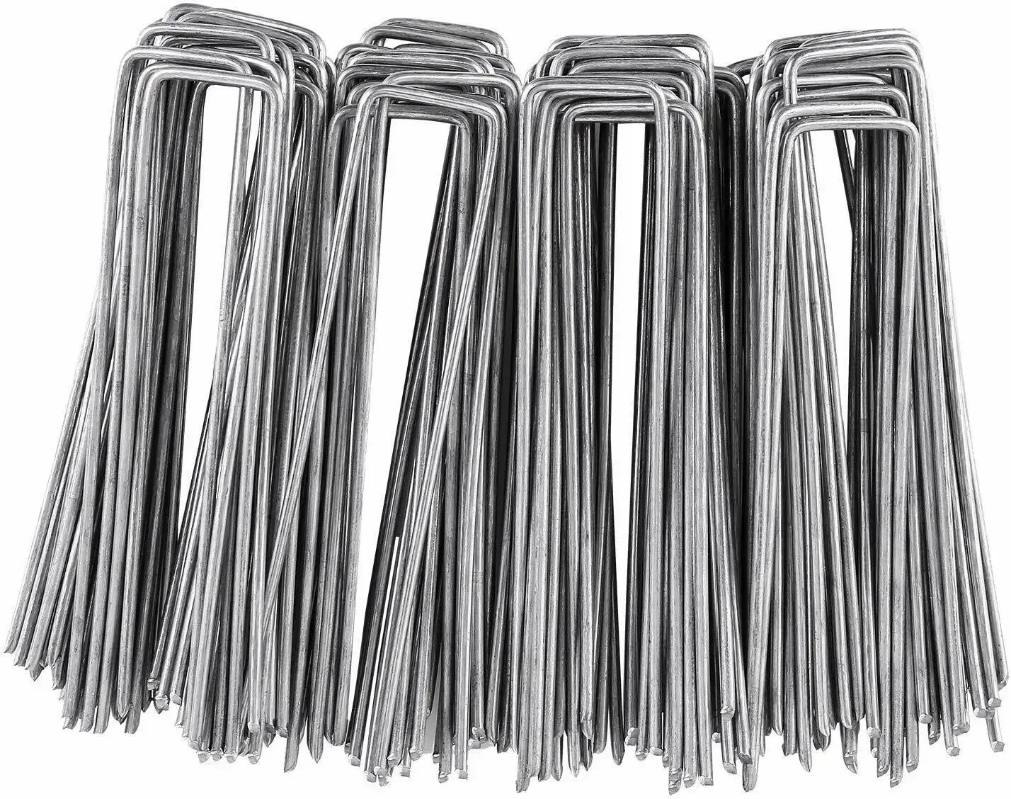 Pack of 100 Garden Pegs, Galvanised Steel Tarpaulin Fixing Pegs -150x25mm - Ø3mm Anchor for Weed Repellent Tarpaulin