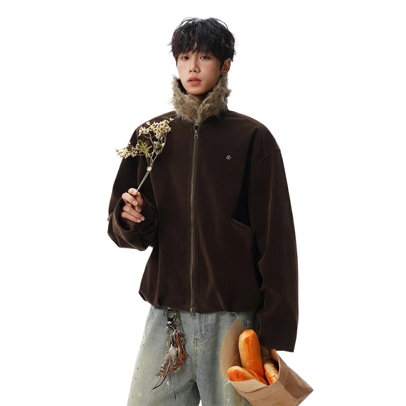 

American Retro High Street Stand-up Collar Plush Niche Design Men's Casual Faion Couple Autumn Leisure Workwear Men's Outerwear