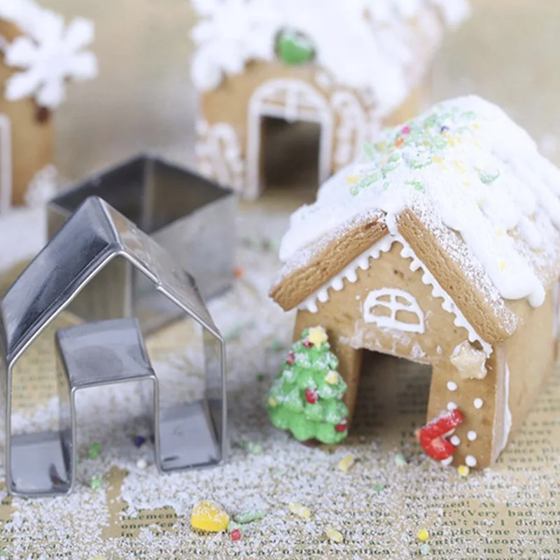 Newest 3Pcs Christmas Gingerbread House Biscuit Cutter Set Stainless Steel Cookie Mould  Cookie Cutters  Cookie Cutter Set
