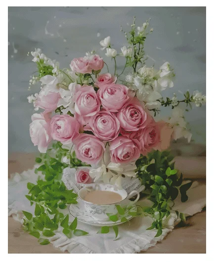 Pink Rose flower Bouquet 18CT16CT 14CT Unprinted Top Quality Cross Stitch Kits Embroidery Art DIY Handmade Needlework Home Decor