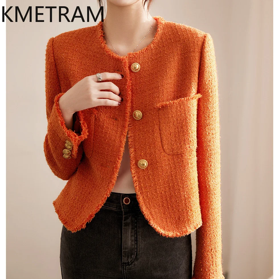 KMETRAM Natural Wool Tweed Jackets High Quality New in Outerwear Fashion Short Coat Fall Clothes Women 2024 Chaquetas Para Mujer