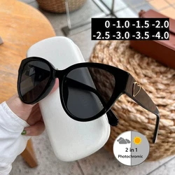 2024 Love Retro Photochromic Myopia Glasses for Women Korean Cat Eye Color Change Eyewear Personalized Anti-Blue Light Glasses