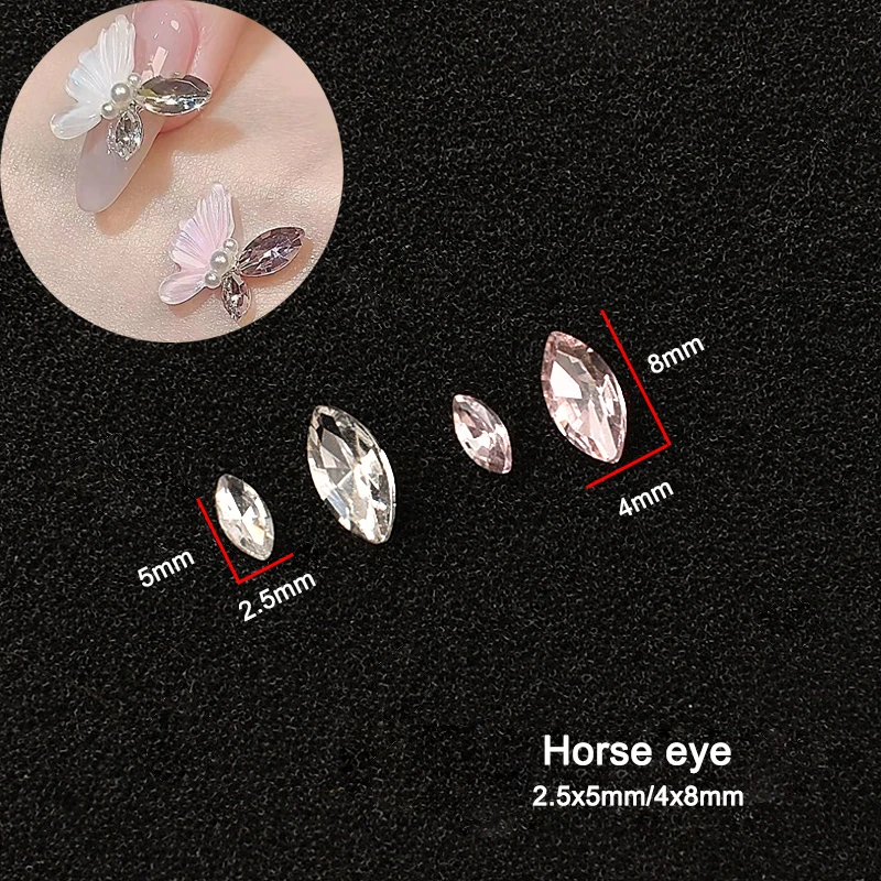 Small Horse Eye Crystal Butterfly Wings Nail Art Rhinestone Sharp Bottom K9 Glass  3D Fingernail DIY Decoration 50/120PCS