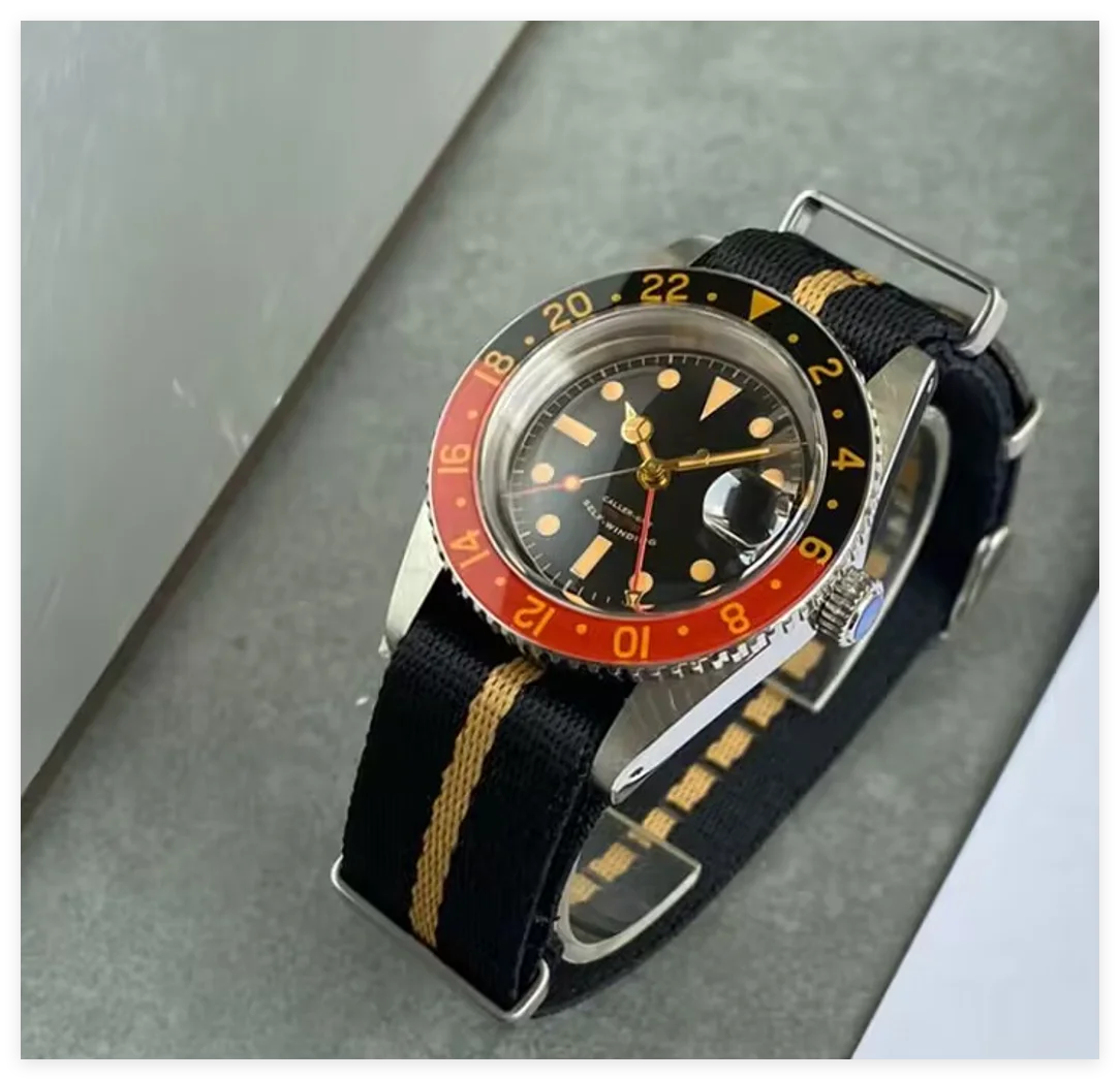 38mm black Dial Tandorio NH34 GMT Automatic Mens Watch Sapphire Glass Date 20ATM Waterproof Steel Bracelet Leather Strap