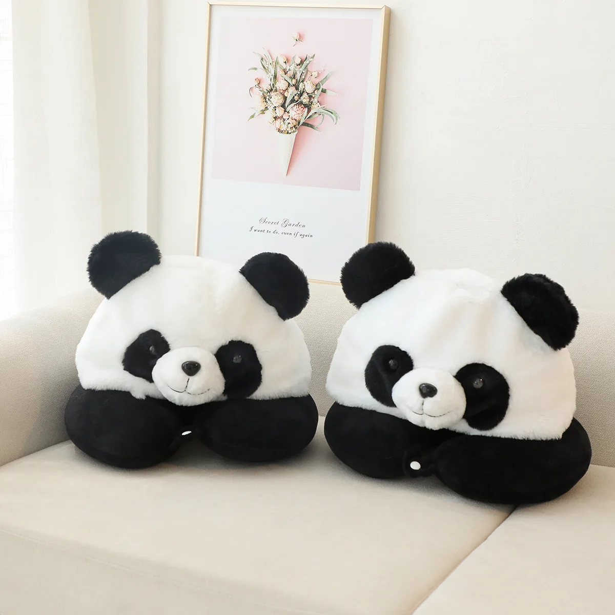 Kreative Cartoon Panda Kissen U-förmige Kissen Büro Nickerchen Artefakt Reise flugzeug tragbare U-Kissen Nacken kissen Hoodie Geschenk