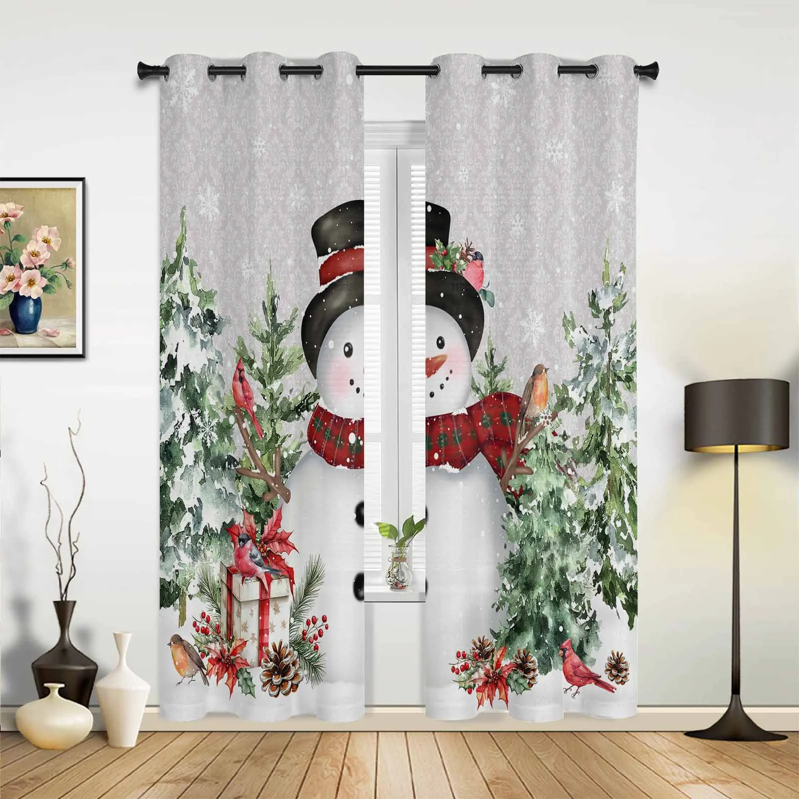 Christmas Snow Robin Snowman Windows Curtains Living Room Luxury Decor Christmas Curtains Bedroom Kitchen Window Drapes