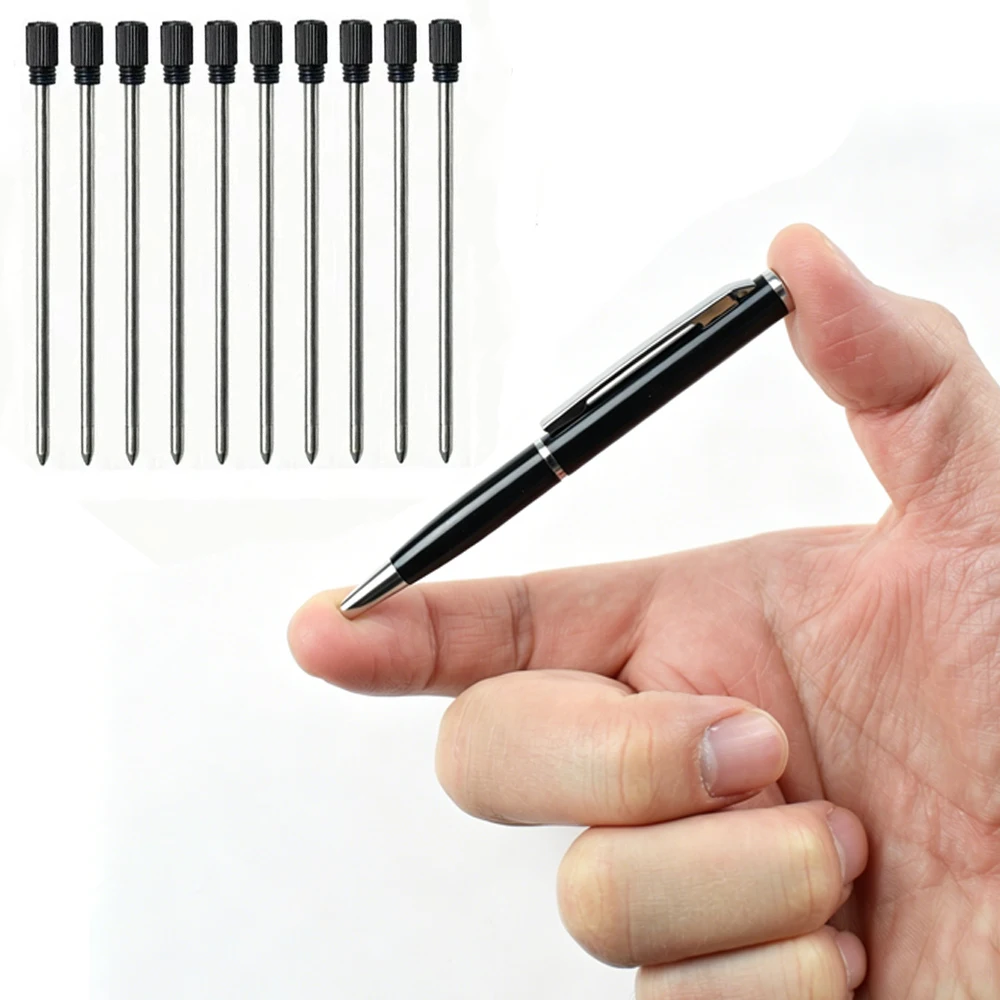 Bolígrafo Retráctil Compacto, Mini Bolígrafo Metálico de Bolsillo con Recambios Reemplazables en Negro y Azul, 0.7mm, para Viajes