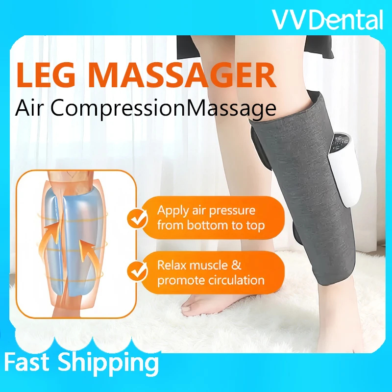 VVDental LCD Display Calf Compression Massager Sleeve EMS Microcurrent Heat Vibration Therapy For Leg Stiffness & Soreness