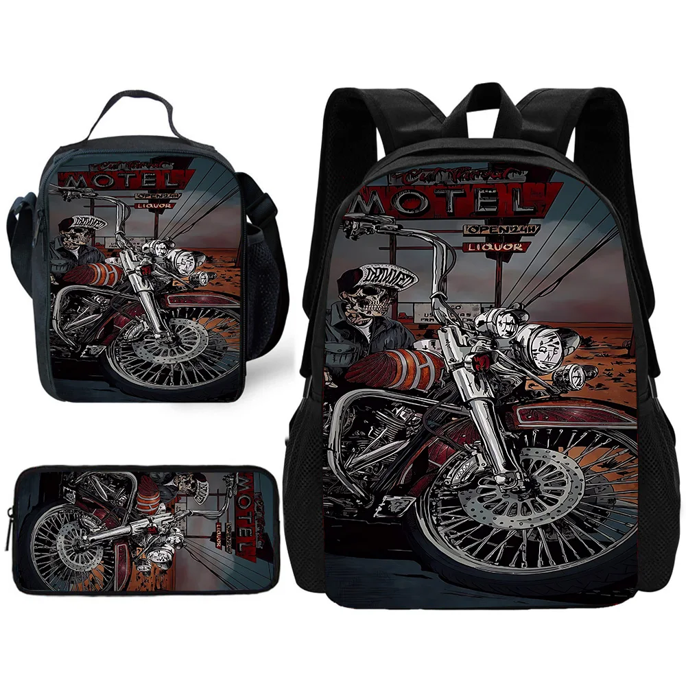 Cool Motorcycle Child School Backpack with Lunch Bags ,Pencil Bags ,School Bags for H-hARLEies Boys Girls Best Gift D-dAVIDSONs