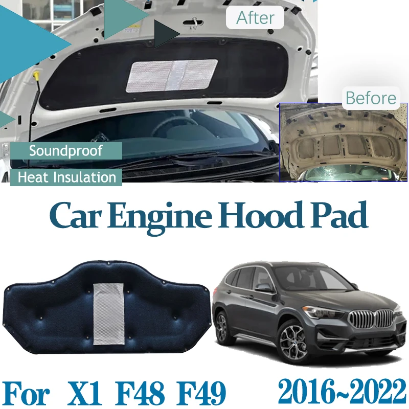 

for BMW X1 F48 F49 2016~2022 MK2 Car Hood Sound Pads Soundproof Fireproof Covers Auto Thermal insulation Mats Car Accessories