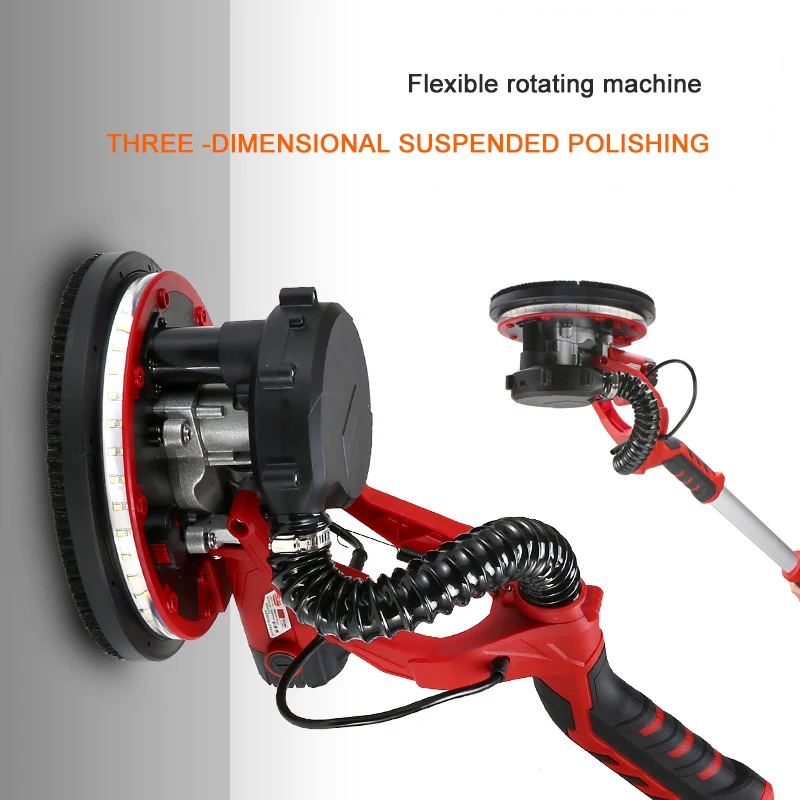 1390W Electric Drywall Sander 225MM Wall Grinding Machine Putty Sandpaper Machine LED Light Long Rod Grinding Wall Polishing