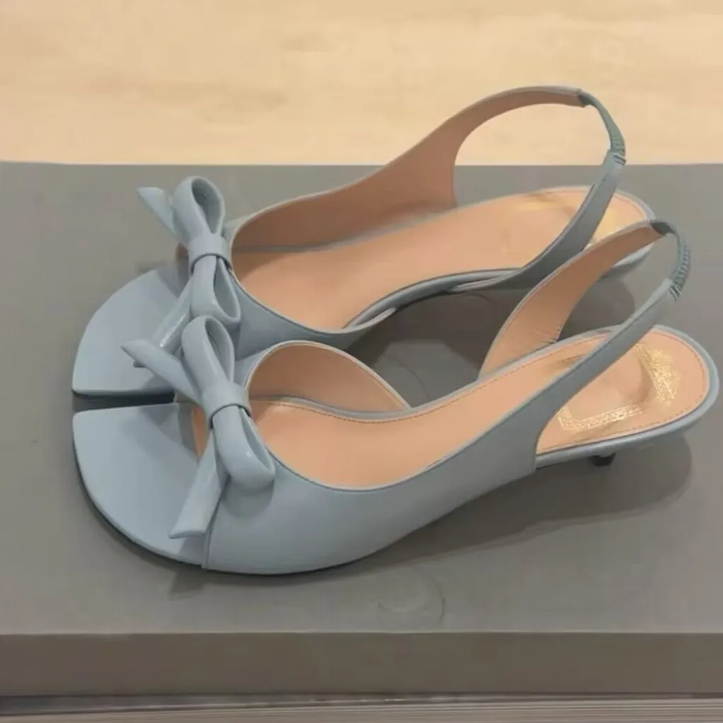 

Sandals 2026 Summer Light Blue Fashionable Square Head Side Empty High Heels Women's Thin Heels