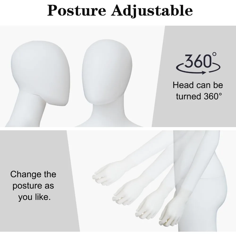 Manequim feminino destacável em forma de vestido de 6 pés com suporte ajustável e base de metal para fins de exibição