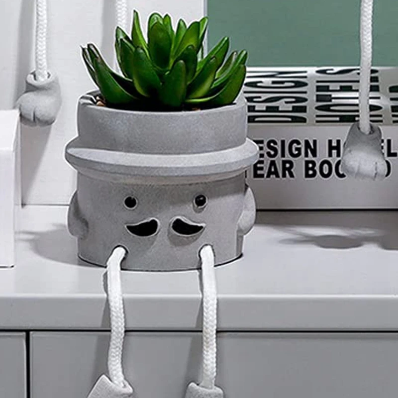 Artificial Potted Plant Fake Succulent Plant Cute Hanging Leg Ceramic Potted Succulents Decor For Desk Shelf