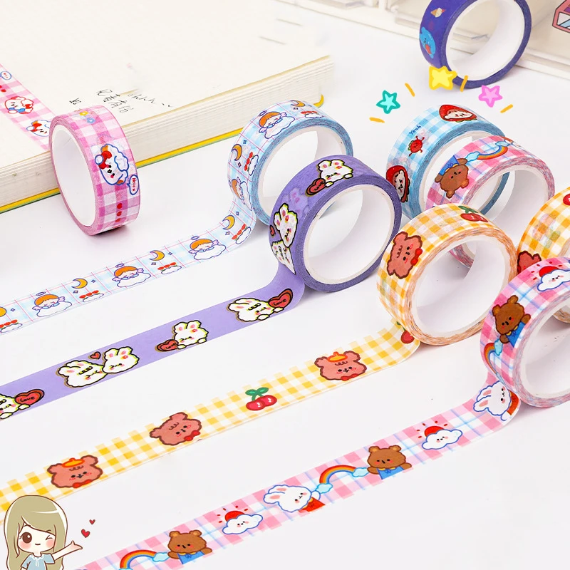 8 Piece 5m Masking Tape Decorative Adhesive Scrapbooking Bear Rabbit Album Stationery Washi Tape Stationery Stickers Photo Diary