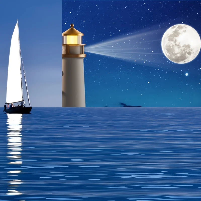 Lighthouse Night Light - Clear Moon Projection Image, Sensitive Human Body Sensing Switch and Long-Brightness Function