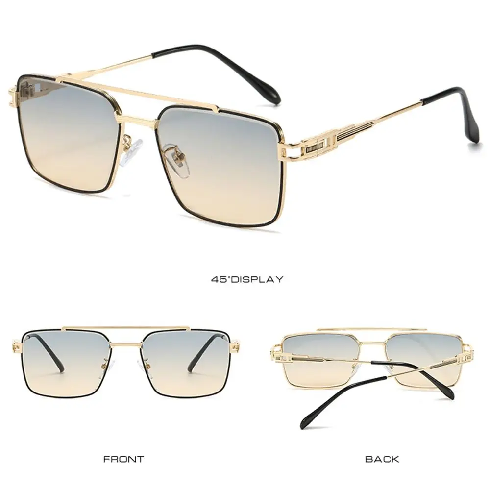

Fashionable Double Bridge Cut-Edge Sunglasses UV Protection Luxury Metal Shades Gradient Lens Sun Glasses for Men and Women