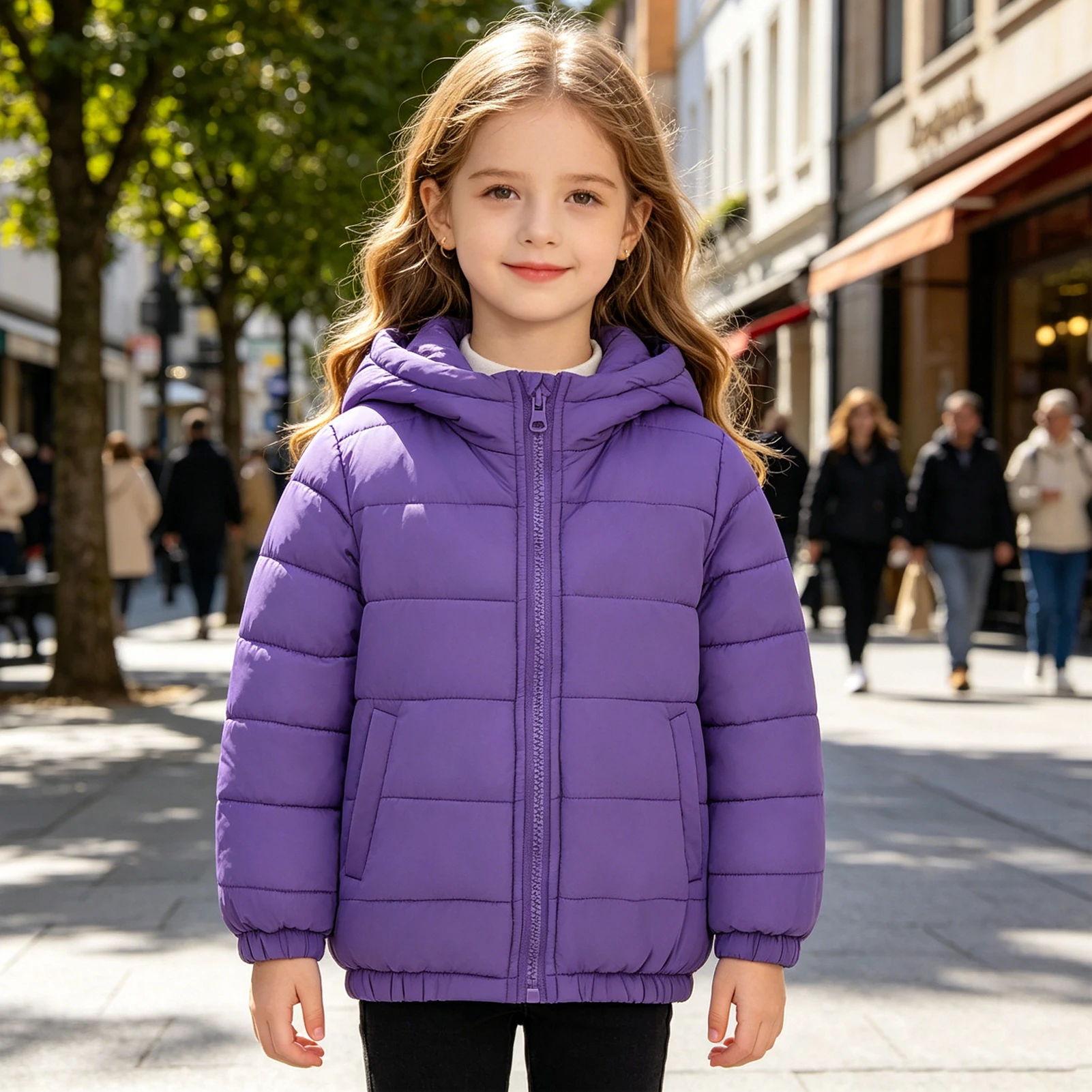 Children's Down Jacket with Hood,Windproof Boys Warm Parka,Girls Padded Coat,Solid Color Outwear,Lightweight Kids Quilted Jacket