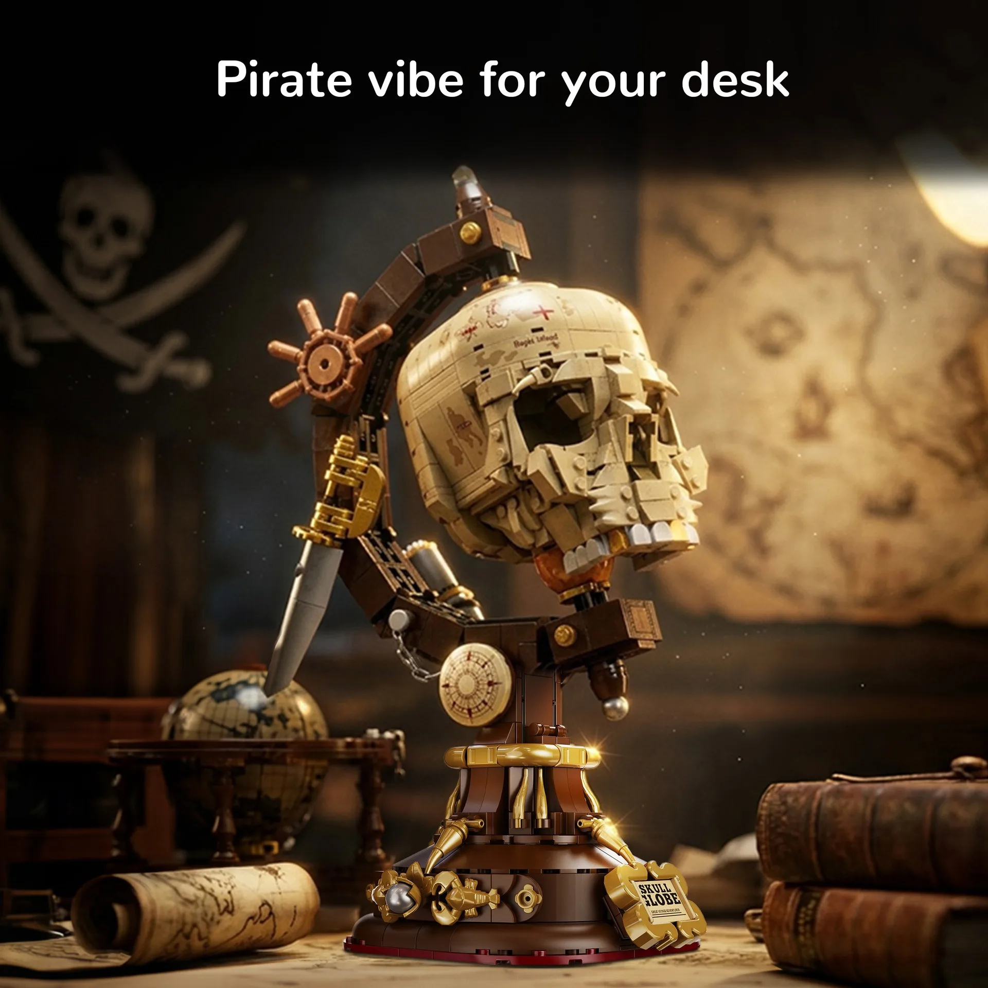 Pirate Skull Globe Building Blocks Assembled DIY Science and Education Toy Model Funny Ornaments Halloween Gifts